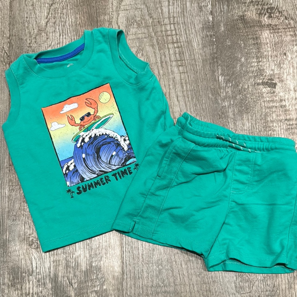 Wonder Nation Teal Tank Top with Crab Surfing Print